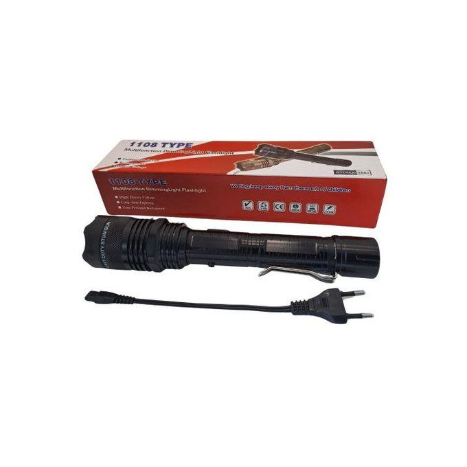 1108 Rechargeable Self Defense Security Torch – 12000kV Stun Gun Flashlight with CREE LED & Laser Pointer – 3-in-1 Tactical Torch with Holster