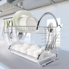 Dish Rack 2 Layer Stainless Steel – Heavy-Duty Kitchen Counter Drying Organizer with Cutlery Holder, Drain Tray & Space-Saving Tiered Design