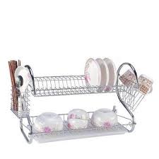 Dish Rack 2 Layer Stainless Steel – Heavy-Duty Kitchen Counter Drying Organizer with Cutlery Holder, Drain Tray & Space-Saving Tiered Design