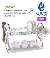 Dish Rack 2 Layer Stainless Steel – Heavy-Duty Kitchen Counter Drying Organizer with Cutlery Holder, Drain Tray & Space-Saving Tiered Design