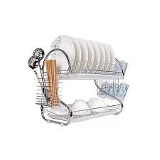 Dish Rack 2 Layer Stainless Steel – Heavy-Duty Kitchen Counter Drying Organizer with Cutlery Holder, Drain Tray & Space-Saving Tiered Design