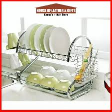 Dish Rack 2 Layer Stainless Steel – Heavy-Duty Kitchen Counter Drying Organizer with Cutlery Holder, Drain Tray & Space-Saving Tiered Design