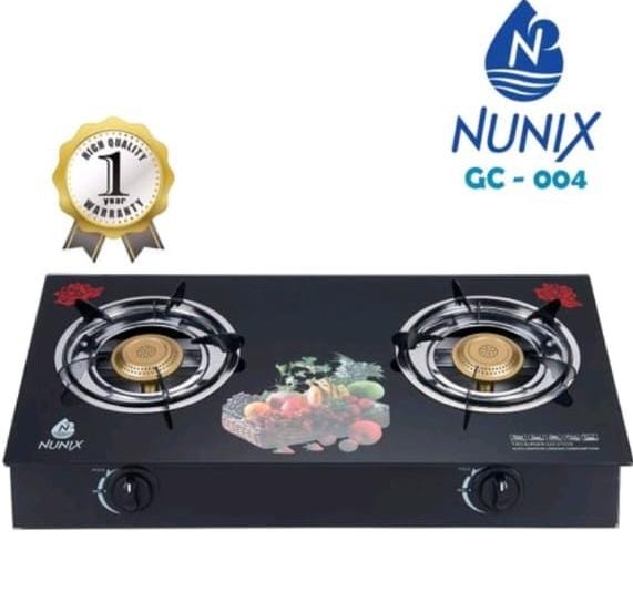 PRICE DROP! Nunix GC-004 Tempered Glass Top Cooker – 2-Burner Table Top Gas Stove with Auto Ignition, Whirlwind Technology & FREE Gas Regulator – Efficient & Stylish