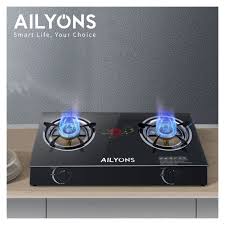 AILYONS GS014-1 Infrared Glass Top Burner – 2-Burner Table Top Gas Cooker with Auto Ignition, 3.4kW Super Swirl Flame, Honeycomb Design & 1-Year Warranty – Black