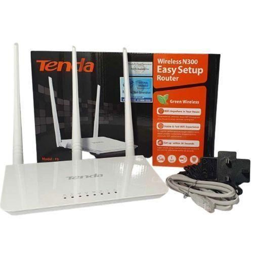 Tenda F3 N300 300 Mbps Wireless WiFi Router – Single-Band 2.4GHz, 3x5dBi External Antennas, 3 LAN Ports, WPA/WPA2 Security & Easy Setup for Home & Office