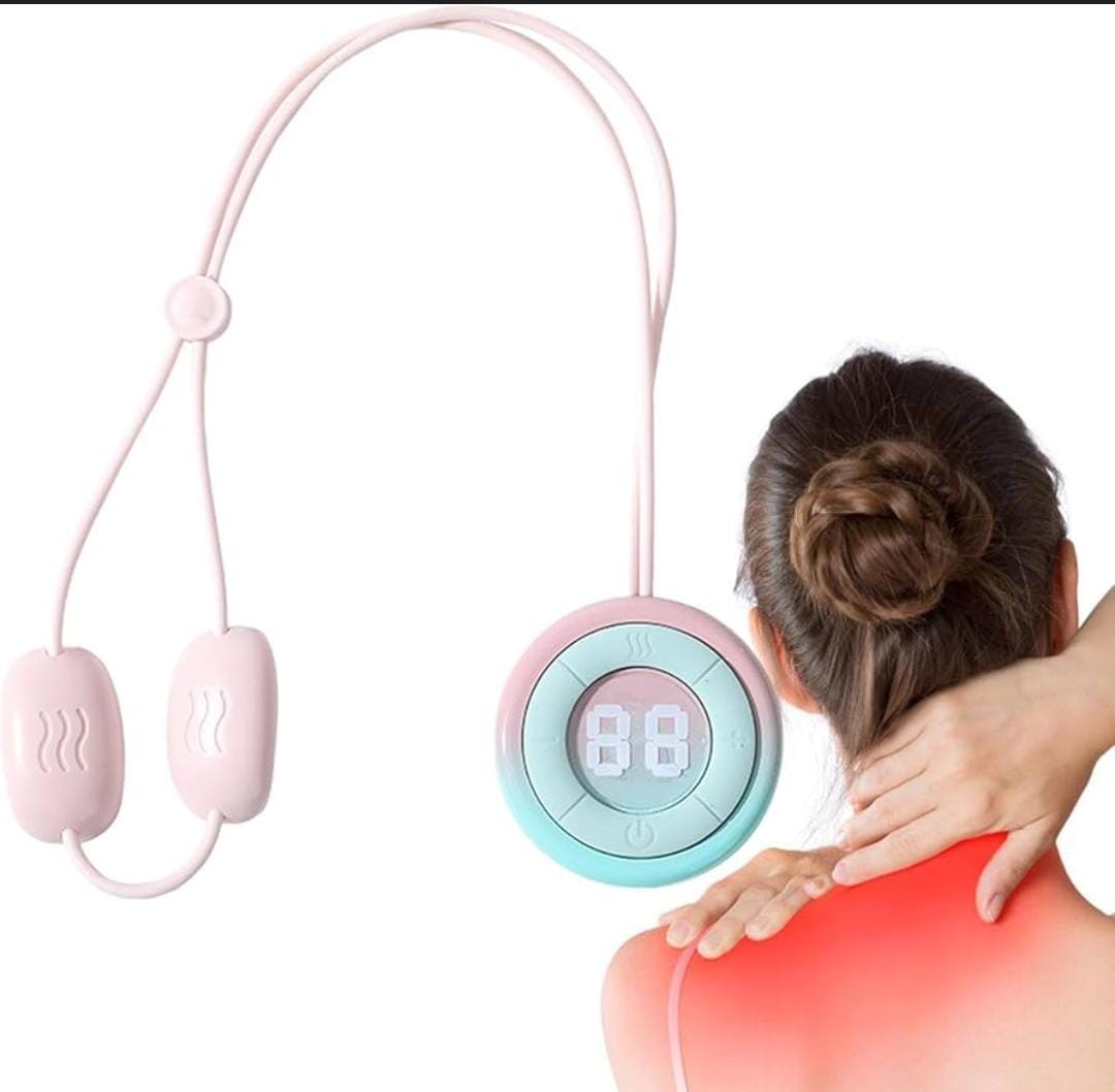Portable Pendant Neck Massager EMS Electric Pulse Cervical Physiotherapy with 45°C Heating & 15 Intensity Levels - USB Rechargeable