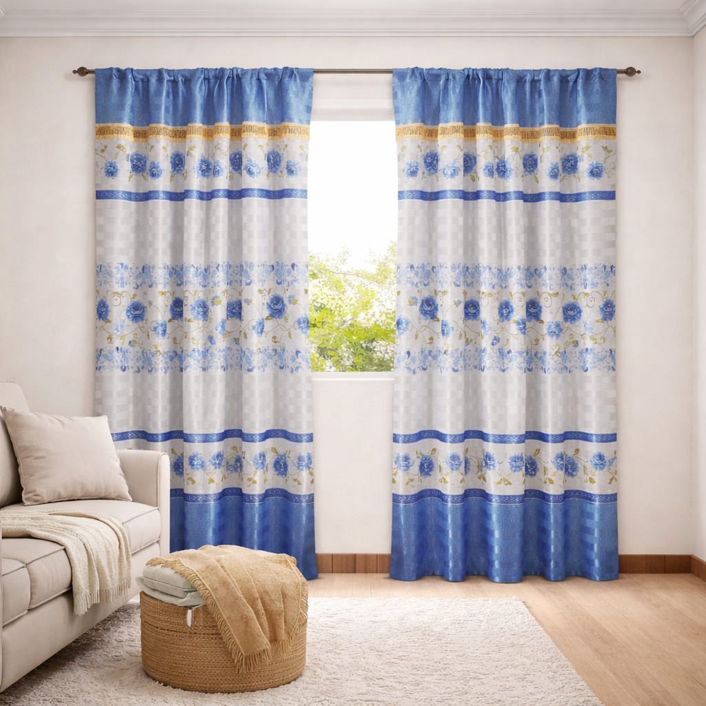 3M Set (1.5m + 1.5m ) Elegant Floral Window/ Door  Curtains – Luxury Living Room & Bedroom Drapes