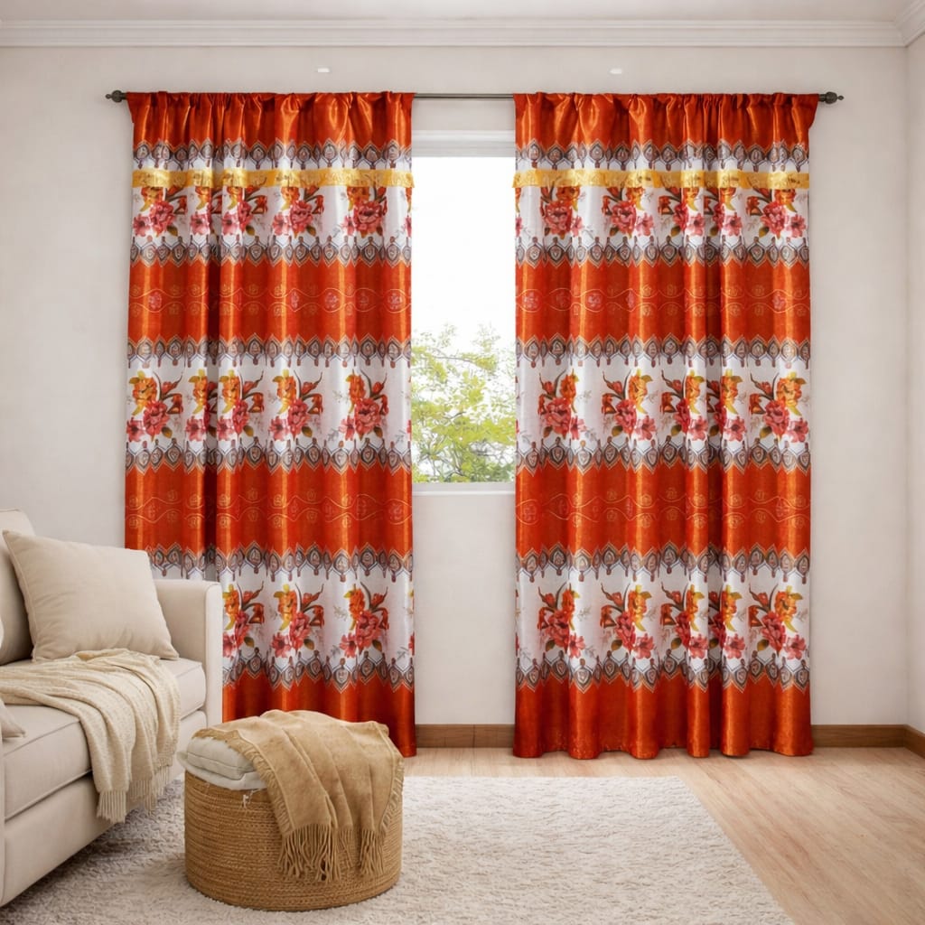 3M Set (1.5m + 1.5m ) Elegant Floral Window/ Door  Curtains – Luxury Living Room & Bedroom Drapes