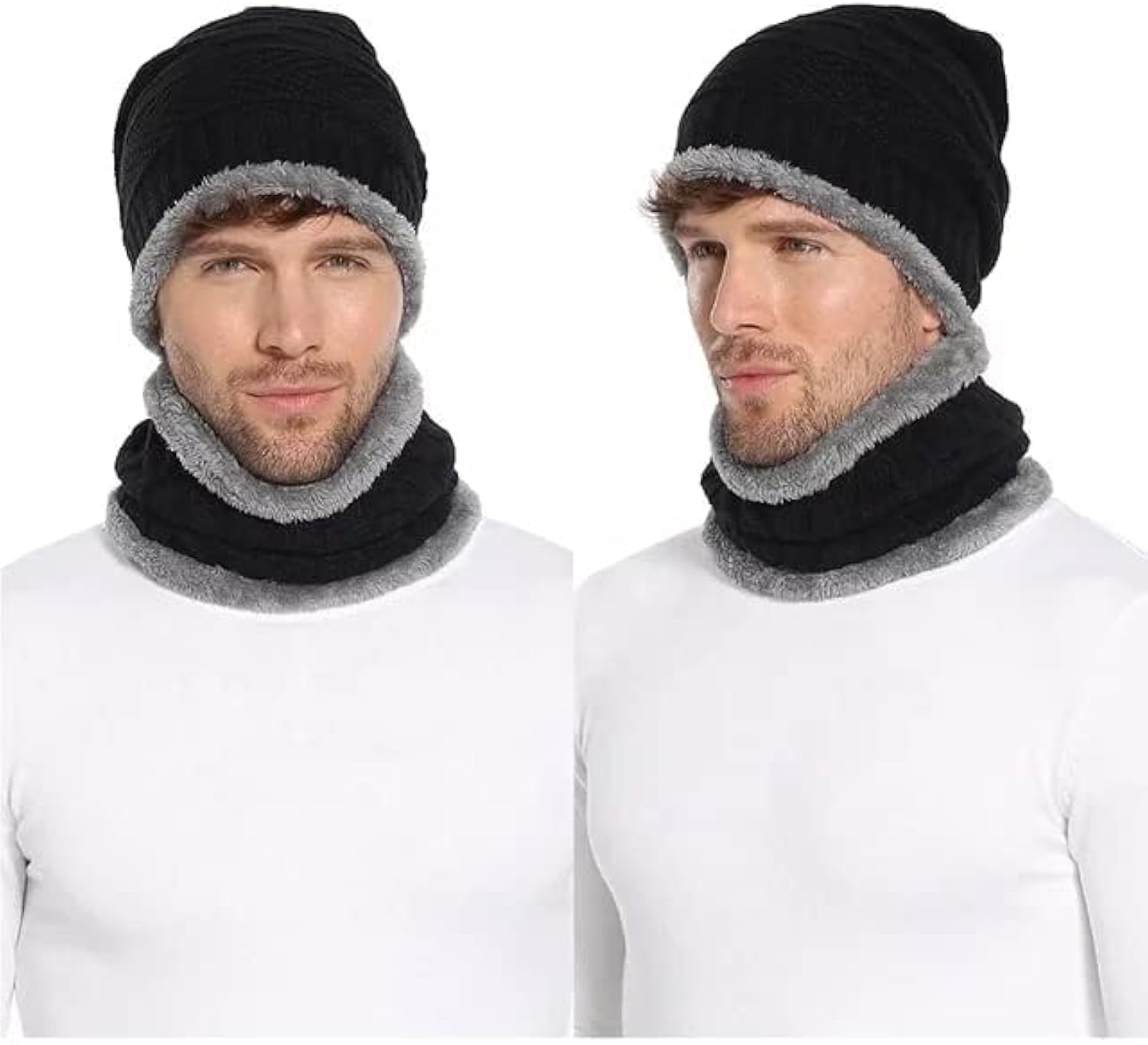 Mens Womens Winter Beanie Hat Scarf Set Warm Knit Hat Thick Fleece Lined Winter Cap Neck Warmer for Men Women