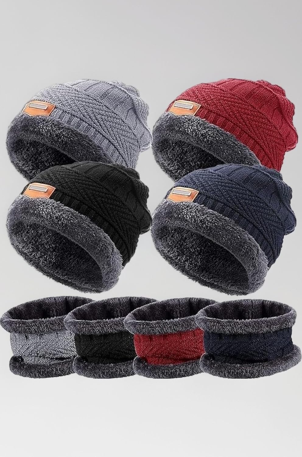 Mens Womens Winter Beanie Hat Scarf Set Warm Knit Hat Thick Fleece Lined Winter Cap Neck Warmer for Men Women