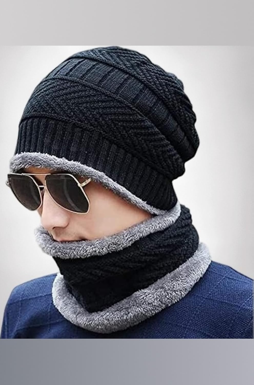Mens Womens Winter Beanie Hat Scarf Set Warm Knit Hat Thick Fleece Lined Winter Cap Neck Warmer for Men Women