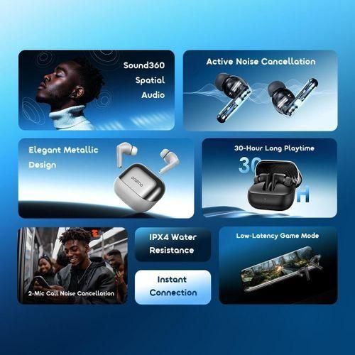 Oraimo SpaceBuds Neo+ OTW‑33OS True Wireless Earbuds Bluetooth 5.4, 60 Hours Playtime, Deep Bass Sound, AI Noise Cancellation, Low Latency Gaming, Type‑C Fast Charging, IPX5 Waterproof TWS Earphones C