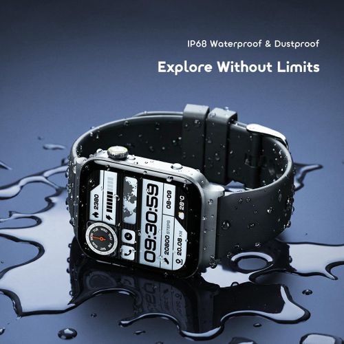 Oraimo Watch 6 Max Smartwatch 1.83" Full Touch Display Bluetooth Calling IP68 Waterproof 100+ Sports Modes Heart Rate & SpO2 Monitor Long Battery Life Smart Watch for Android & iOS – Black