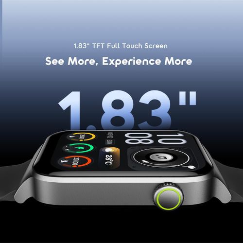 Oraimo Watch 6 Max Smartwatch 1.83" Full Touch Display Bluetooth Calling IP68 Waterproof 100+ Sports Modes Heart Rate & SpO2 Monitor Long Battery Life Smart Watch for Android & iOS – Black