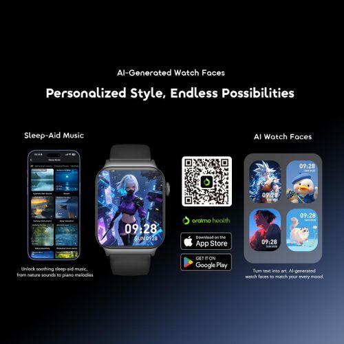 Oraimo Watch 6 Max Smartwatch 1.83" Full Touch Display Bluetooth Calling IP68 Waterproof 100+ Sports Modes Heart Rate & SpO2 Monitor Long Battery Life Smart Watch for Android & iOS – Black