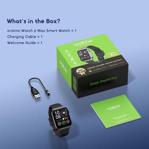 Oraimo Watch 6 Max Smartwatch 1.83" Full Touch Display Bluetooth Calling IP68 Waterproof 100+ Sports Modes Heart Rate & SpO2 Monitor Long Battery Life Smart Watch for Android & iOS – Black