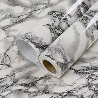 Marble Contact Paper Self-Adhesive Vinyl Roll 2m × 60cm – Waterproof Removable Wallpaper for Kitchen, Cabinets & Furniture (White Black / Black Gold Brown)