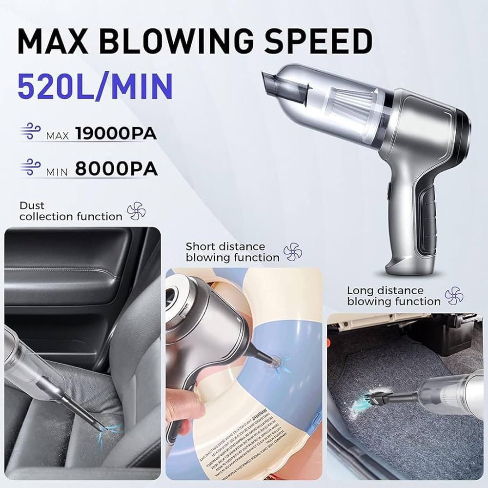 JB-107 3-in-1 Multifunctional Handheld Vacuum Cleaner – Strong Suction Car & Home Vacuum with Blow Function, Brushless Motor, Charging Dock & Sofa Brush