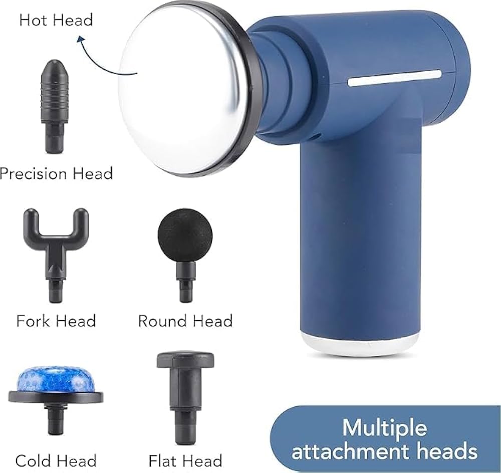 Portable Deep Tissue Massage Gun with Hot & Cold Head – 6 Interchangeable Attachment Heads, Muscle Recovery Therapy Massager for Home & Gym