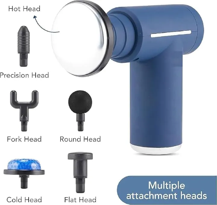 Portable Deep Tissue Massage Gun with Hot & Cold Head – 6 Interchangeable Attachment Heads, Muscle Recovery Therapy Massager for Home & Gym