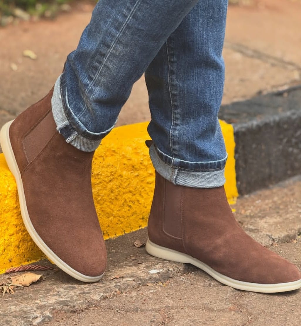 Men's Stylish Suede Chelsea Boots - Comfortable Casual Slip-on Ankle Boots - Black, Coffee & Tan