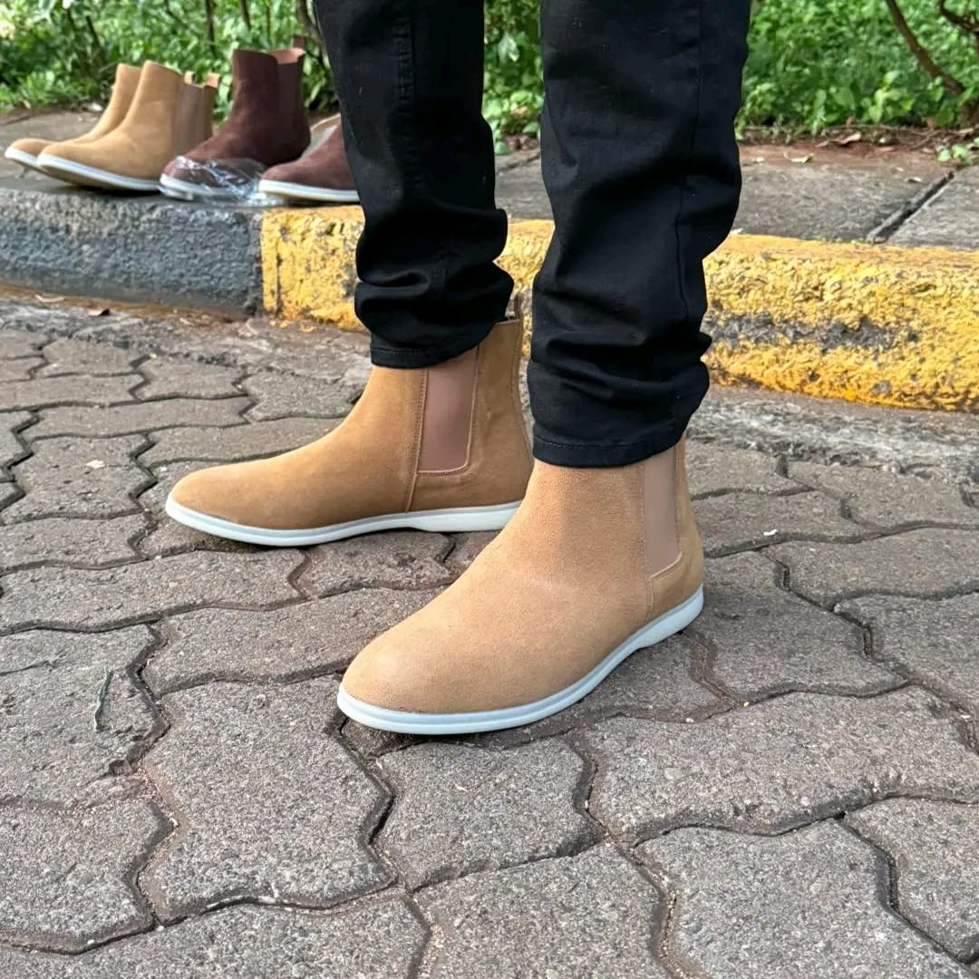 Men's Stylish Suede Chelsea Boots - Comfortable Casual Slip-on Ankle Boots - Black, Coffee & Tan