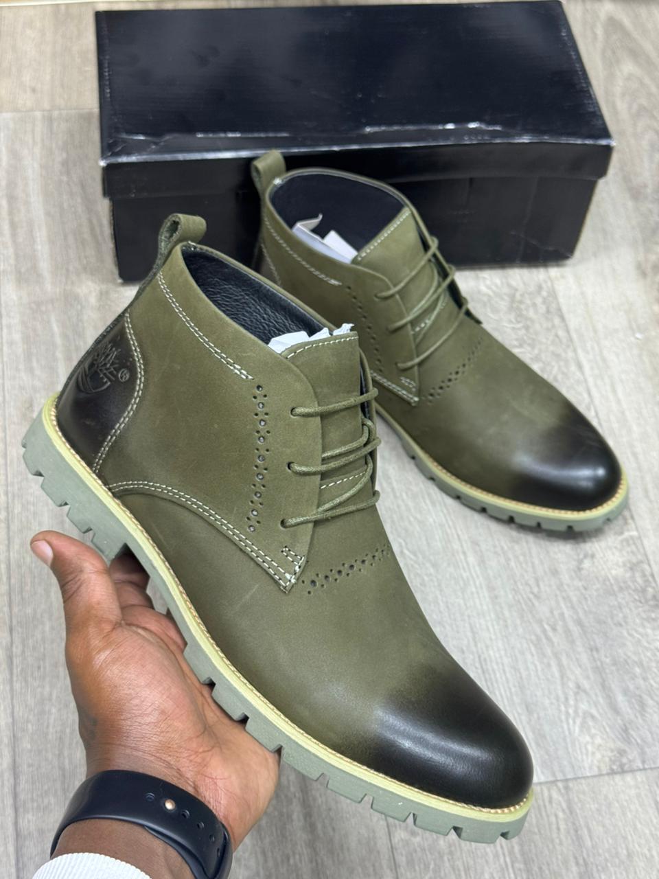 Men's Premium Fashion Ankle Boots - Stylish Brogue Detailed Chukka Boots - Rugged Lug Sole Casual Shoes - Olive, Coffee & Black