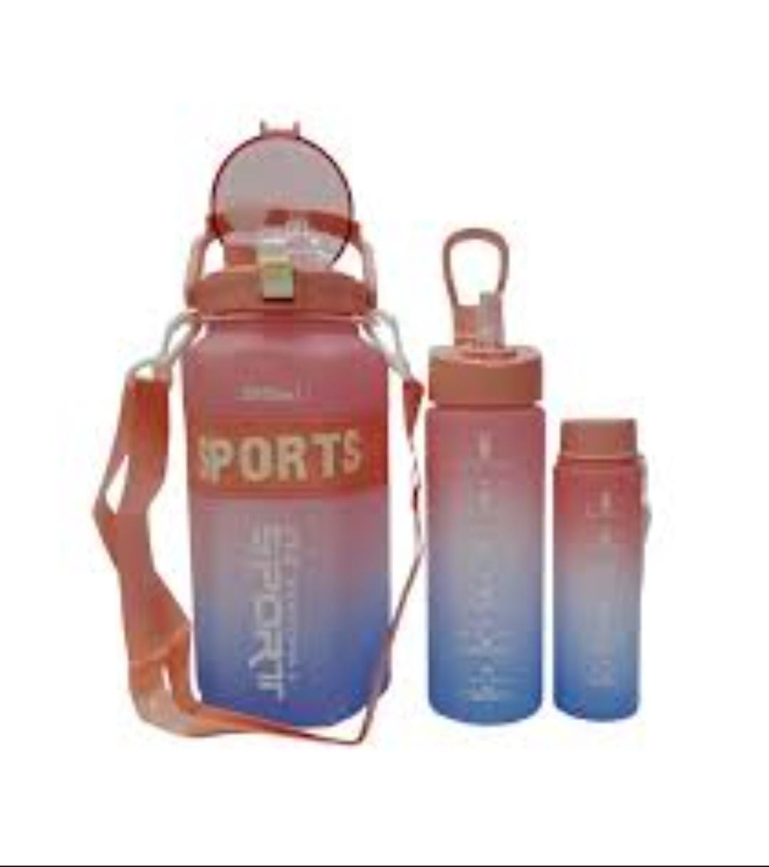 3-in-1 Motivational Gradient Water Bottle Set - 2000ml, 900ml, 300ml - Leakproof BPA-Free Fitness Sport Bottles with Time Markers & Straw