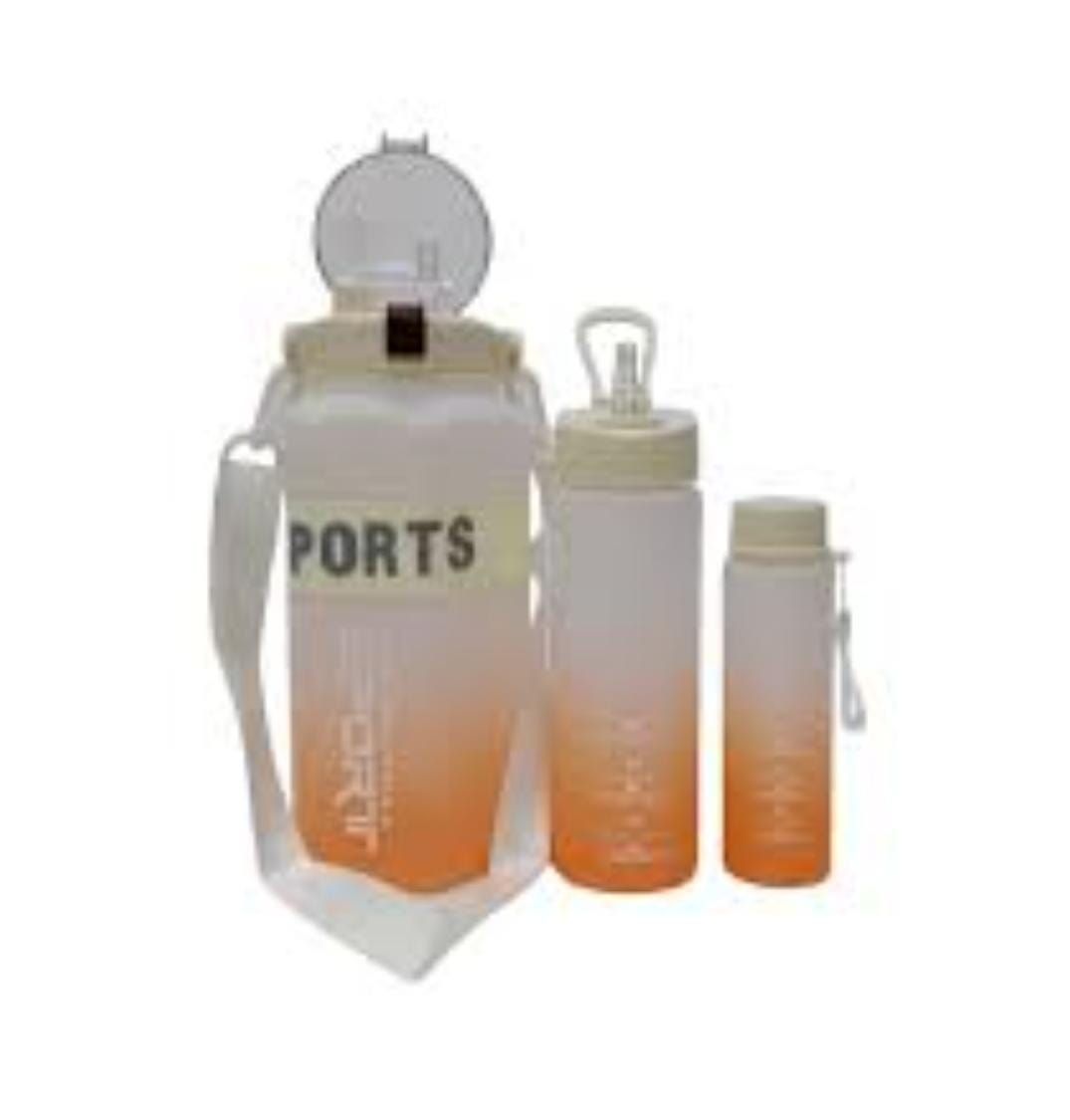 3-in-1 Motivational Gradient Water Bottle Set - 2000ml, 900ml, 300ml - Leakproof BPA-Free Fitness Sport Bottles with Time Markers & Straw