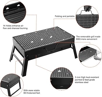 Portable Folding Charcoal BBQ Grill - Compact Tabletop Barbecue Stand for Outdoor Camping, Picnics & Garden Parties