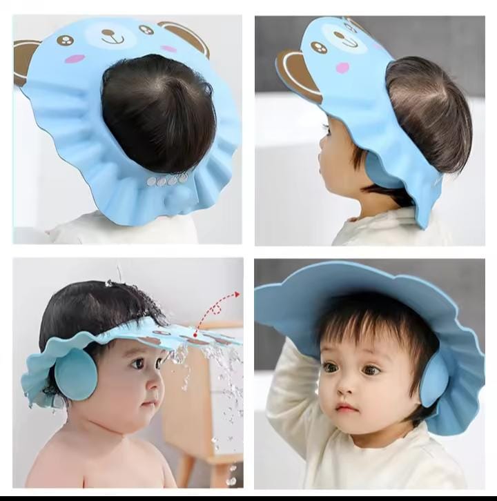 Kids Waterproof Shower Cap Baby Bath Hat with Ear & Eye Protection, Adjustable Soft Silicone Hair Washing Cap for Infants Toddlers Adjustable Baby Bath Cap Waterproof Kids Shower Hat