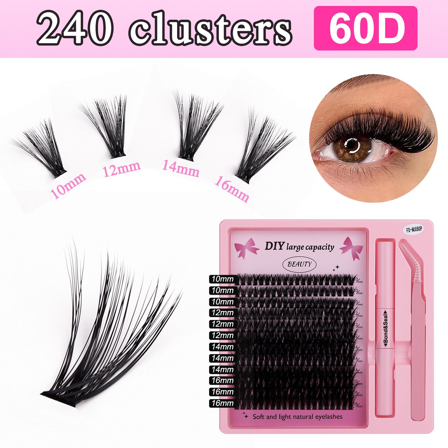 ✨ DIY Lash Extension Kit 💖 30D–60D Cluster Lashes Set | Natural Volume False Eyelashes 216 clusters-matrix series-mxf01-02 (50p+60p combination)