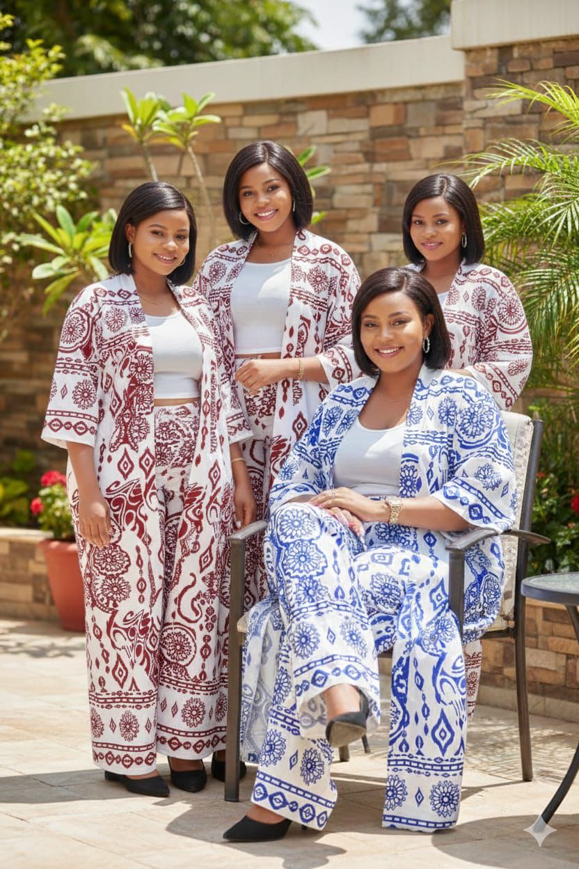 Women's 3 piece Boho print palazzo set with kimono