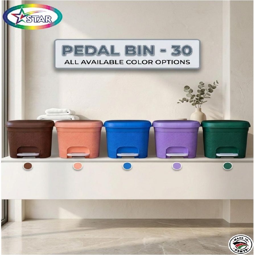 STAR PEDAL Dust Bin – 30 Litres Foot Pedal Waste Bin, Durable Plastic Garbage Bin with Lid, Hands-Free Trash Can for Kitchen, Home, Office & Bathroom, Hygienic Waste Storage Bin (Assorted Colours)