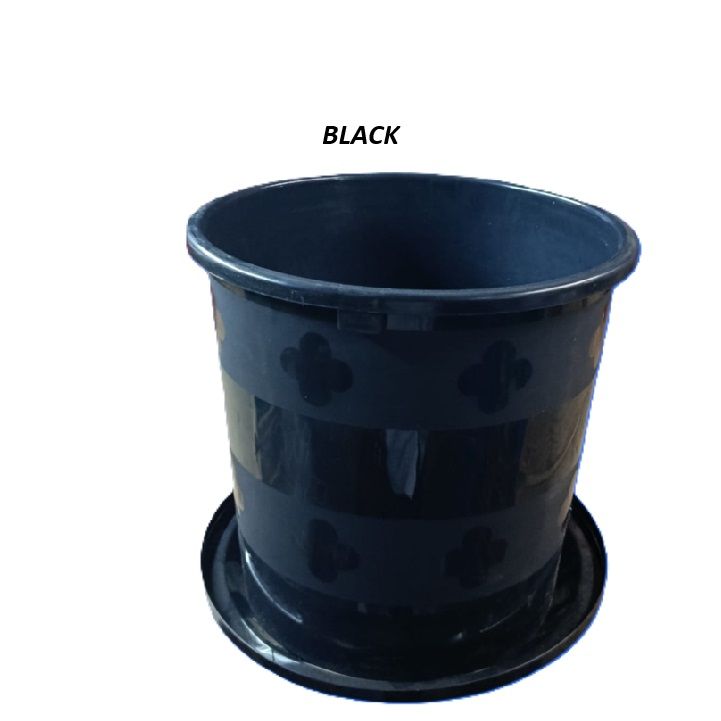 CROWN FLOWER Planter Pot – Plastic Garden Plant Pot with Base, Decorative Indoor Outdoor Flower Pot for Home Garden Balcony Office Planting Pot (Black, Red or Green)