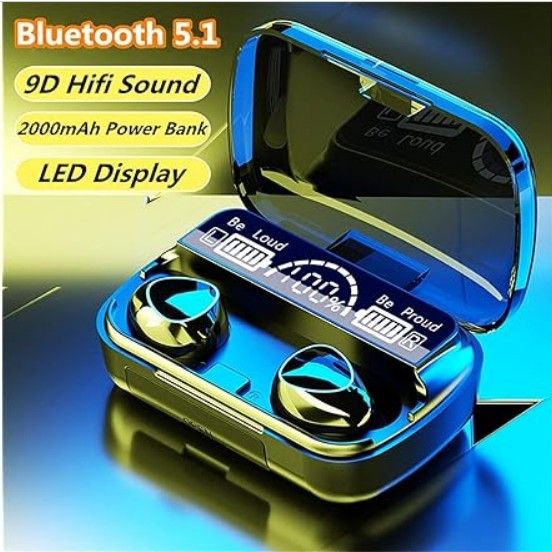 M10 TWS Wireless Earbuds, Bluetooth Earphone with Charging Box, Touch Control, LED Sports Stereo Earbuds, Built-in Mic, Immersive HD Sound, Compatible with iPhone, Samsung, Android, Black