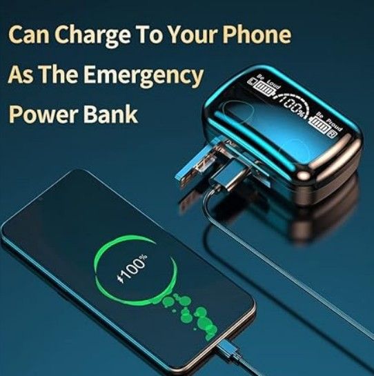 M10 TWS Wireless Earbuds, Bluetooth Earphone with Charging Box, Touch Control, LED Sports Stereo Earbuds, Built-in Mic, Immersive HD Sound, Compatible with iPhone, Samsung, Android, Black