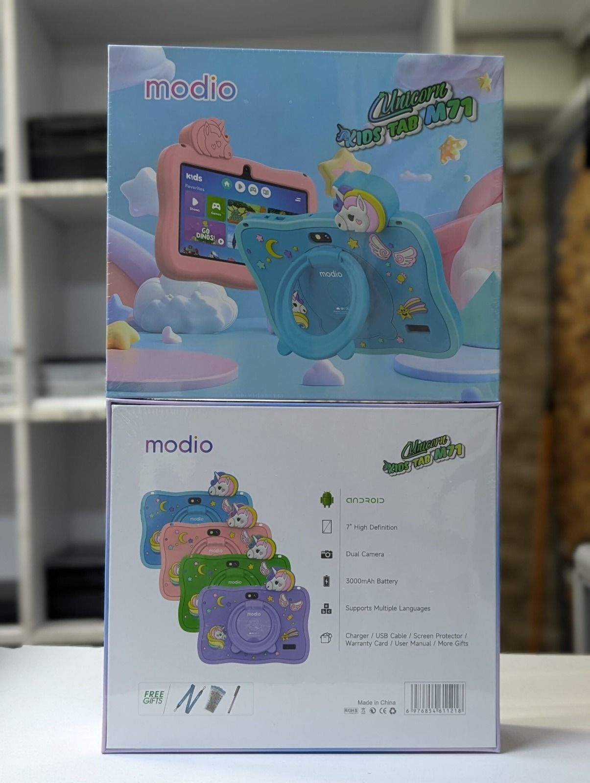 Modio M71 7 Inch Kids Tablet – 6GB RAM 128GB Storage, 3000mAh Battery, WiFi Only, Android Learning Tablet, Educational Games, Parental Control, Pink & Blue, Safe Fun for Children