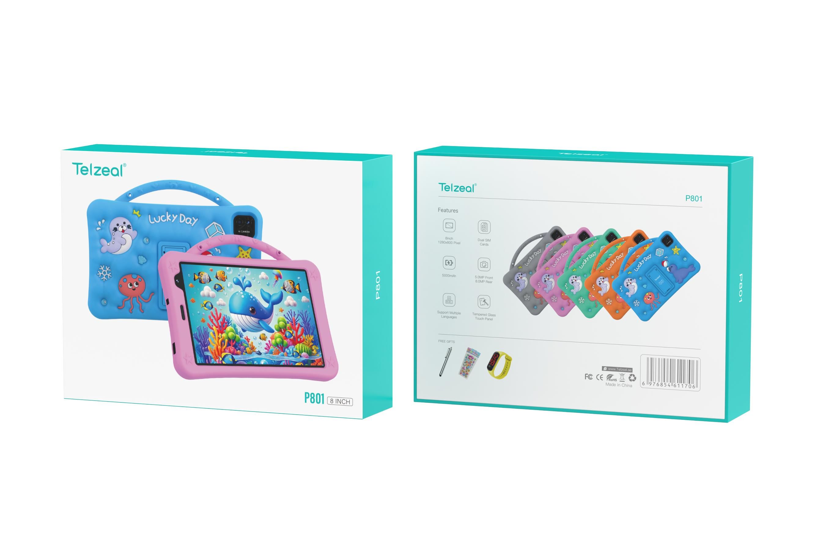 TELZEAL P801 Kids Tablet 8” Android | Online Study Learning Tablet, 5000mAh, Dual SIM, WiFi | Parental Control, Educational Games, Kids Tablet with 12 Months  Warranty