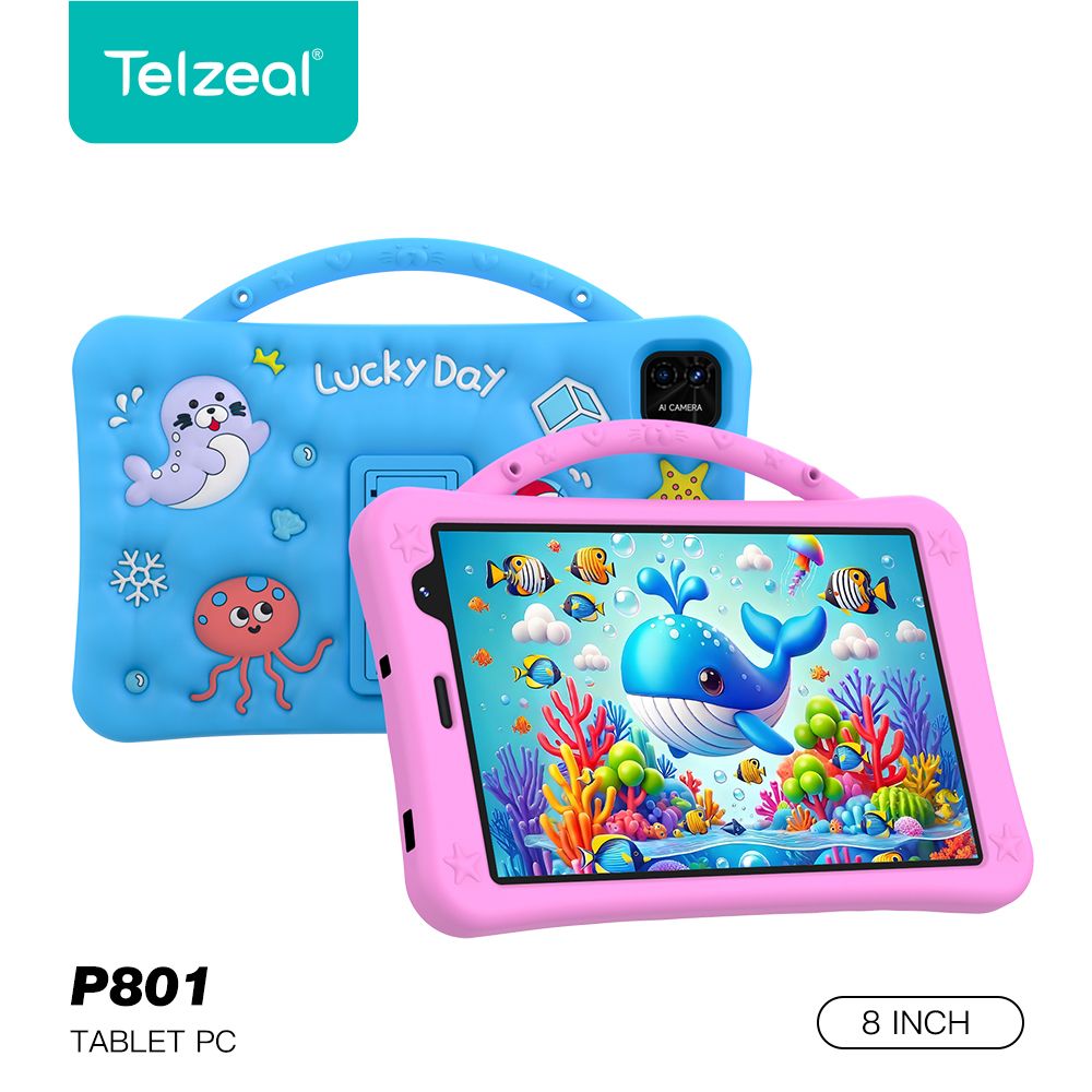 TELZEAL P801 Kids Tablet 8” Android | Online Study Learning Tablet, 5000mAh, Dual SIM, WiFi | Parental Control, Educational Games, Kids Tablet with 12 Months  Warranty
