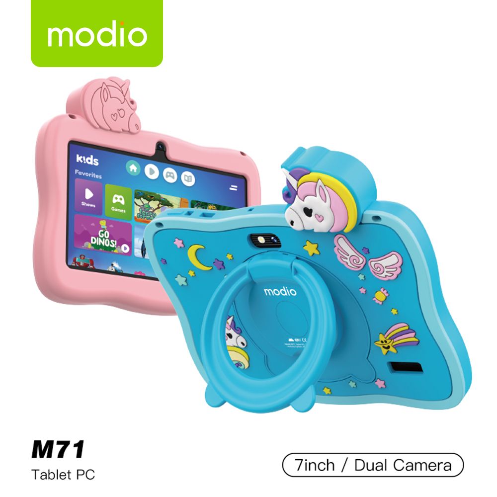 Modio M71 7 Inch Kids Tablet – 6GB RAM 128GB Storage, 3000mAh Battery, WiFi Only, Android Learning Tablet, Educational Games, Parental Control, Pink & Blue, Safe Fun for Children