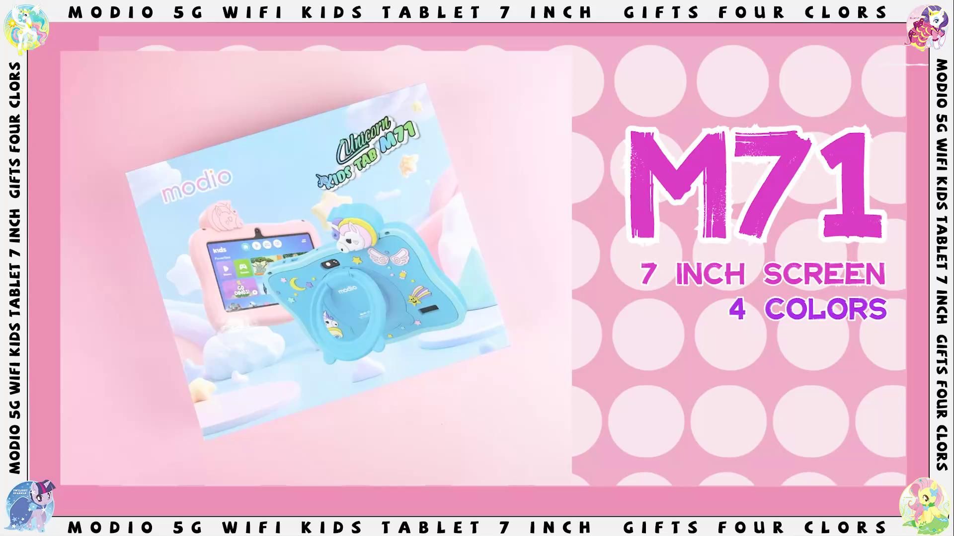Modio M71 7 Inch Kids Tablet – 6GB RAM 128GB Storage, 3000mAh Battery, WiFi Only, Android Learning Tablet, Educational Games, Parental Control, Pink & Blue, Safe Fun for Children