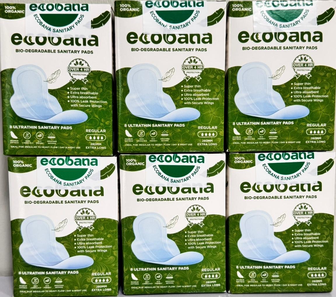 6 Ecobana Ultra Thin 280 mm Super Absorbent 100% Organic Sanitary Pads