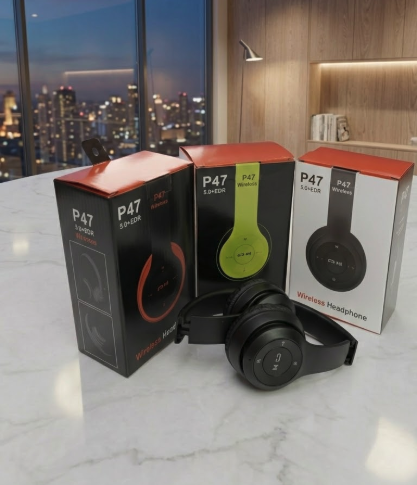 P47 Wireless Bluetooth Headphones – Super Bass, Foldable Sports Design, TF Card Support, Compatible with iOS & Android