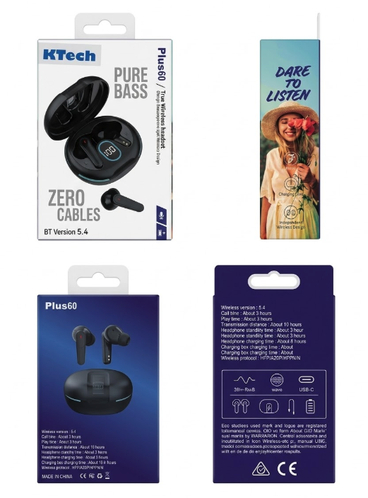 KTech Plus60 | True Wireless Pure Bass Earbuds (BT 5.4)Designed for those who demand "Pure Bass" and a seamless connection
