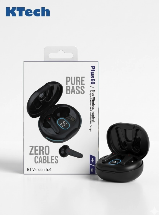 KTech Plus60 | True Wireless Pure Bass Earbuds (BT 5.4)Designed for those who demand "Pure Bass" and a seamless connection