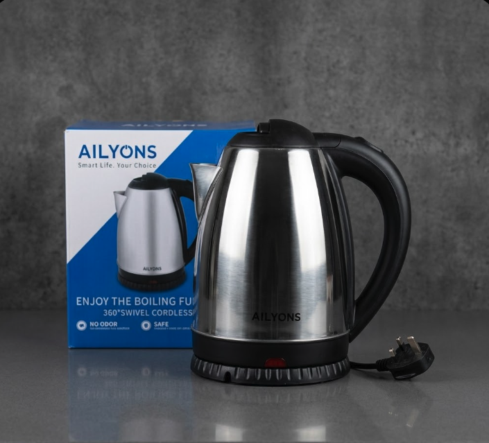 Alyons 1.8L Premium Electric Kettle – Rapid Boil Stainless Steel – Auto-Shutoff & Boil-Dry Protection which is rust-resistant and easy to clean.