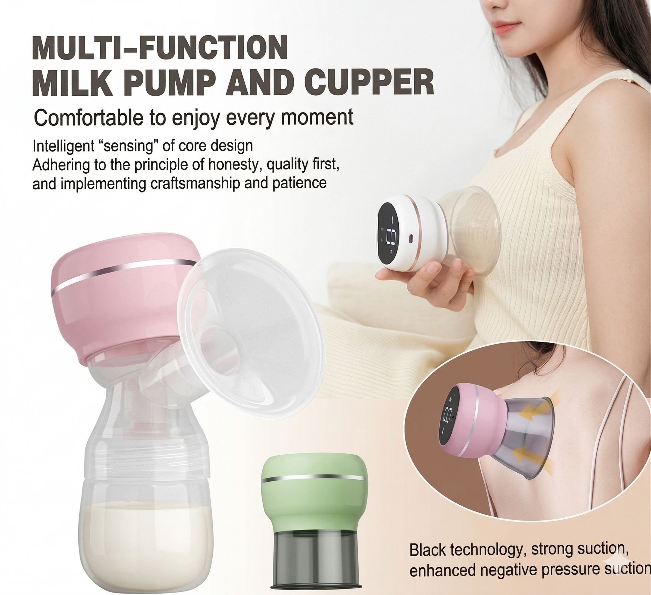Electric Breast Pump with 9 Speed Levels – Anti-Backflow System – Rechargeable Portable Milk Extractor with Silicone Massage Cup – BPA Free