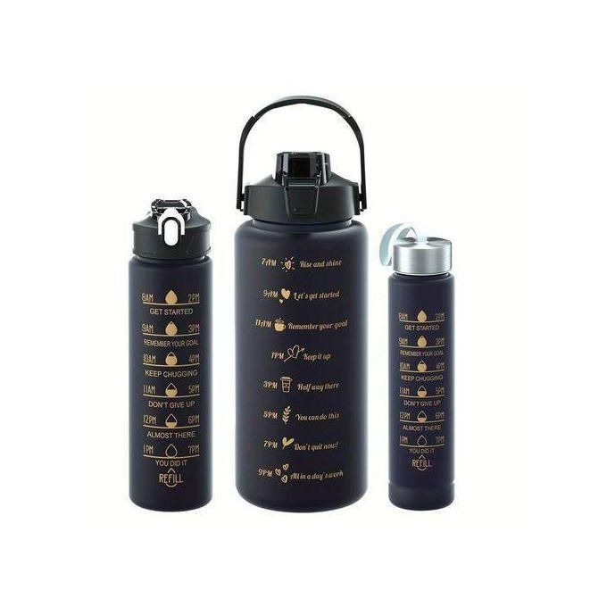 3 IN 1 Pack Of 3 Water Bottles, 2 Litres,900ML,300ML Sports Water Bottles, Leakproof & BPA Free, Motivational Water Bottles With Time Marker For Outdoor Sports, Fitness, Office