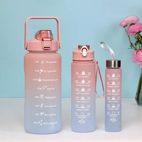 3 IN 1 Pack Of 3 Water Bottles, 2 Litres,750ML,300ML Sports Water Bottles, Leakproof & BPA Free, Motivational Water Bottles With Time Marker For Outdoor Sports, Fitness, Office